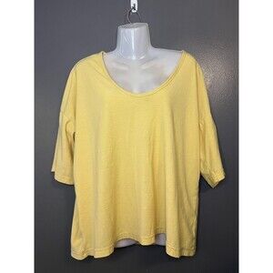 Koto Shirt Womens Medium Yellow Scoop Neck Relaxed Fit Slub Tee Top Casual